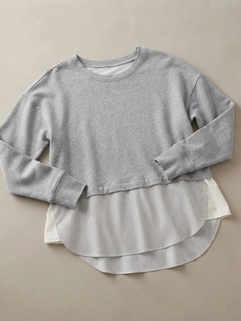 Studio Gray Layered-Hem Sweatshirt with Striped Shirttail